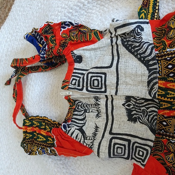 Handmade African Bright Orange & Blue Printed Zebra Dress - Picture 7 of 8